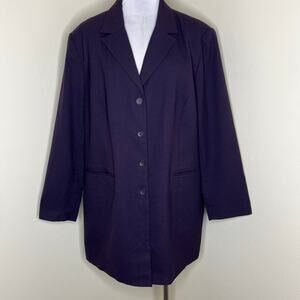 Vtg Maggie McNaughton 100% Wool Blazer Jacket 18W Purple Button 90s Notch Lapel